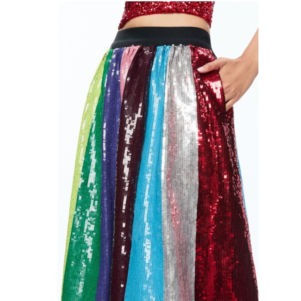 Alice +‎ Olivia Tina Rainbow Sequin Maxi Ball Gown Skirt | Multicolor Stripe| 2